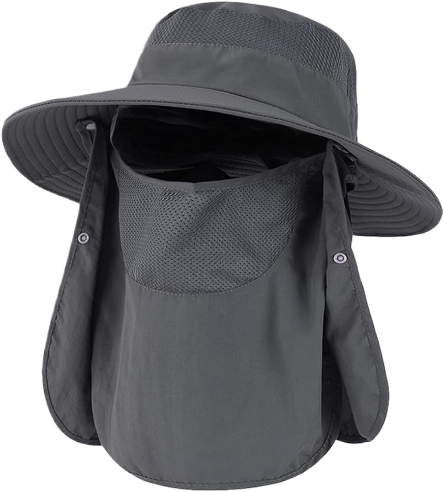 H HOME-MART UPF50+ Sun Hat Wide Brim Fishing Hat with Removable Neck Flap & Face Cover for Men & Women, UV Sun Protection Sun Hat for Outdoor