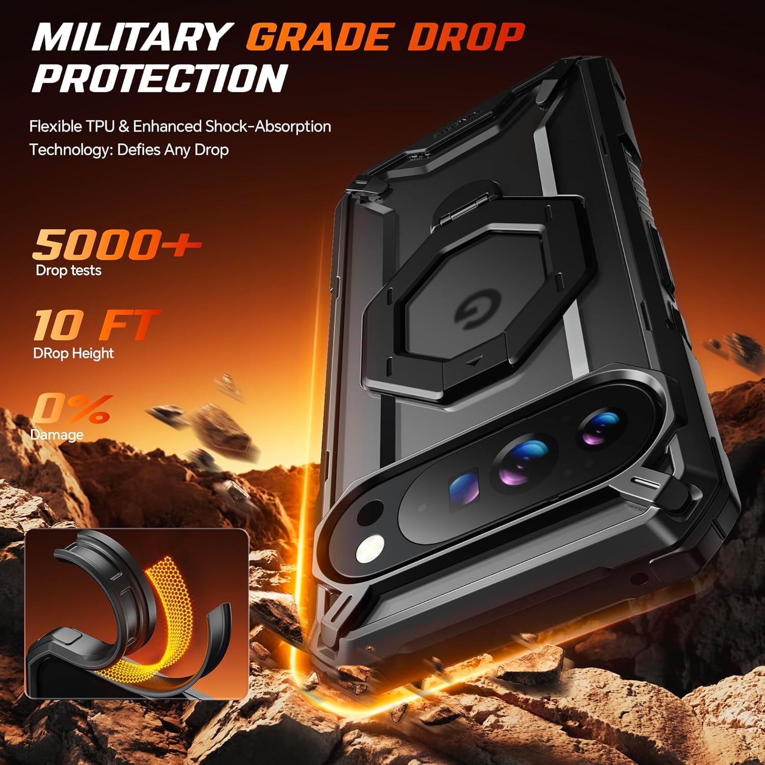 Tongate Pixel 10 Pro XL Case with 360&deg; Rotating Magnetic Stand, Compatible with Magsafe, Non-Slip Edges, Robust Military Standard Protection for Google 10 Pro XL Mobile Phone Case, Black image number 1