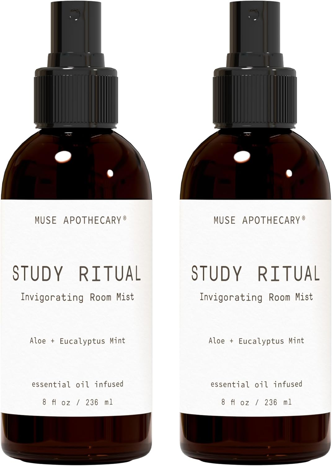 Muse Apothecary Study Ritual - Aromatic and Invigorating Room Mist, 8 Oz, Infused with Natural Essential Oils - Aloe + Eucalyptus Mint, Pack of 2
