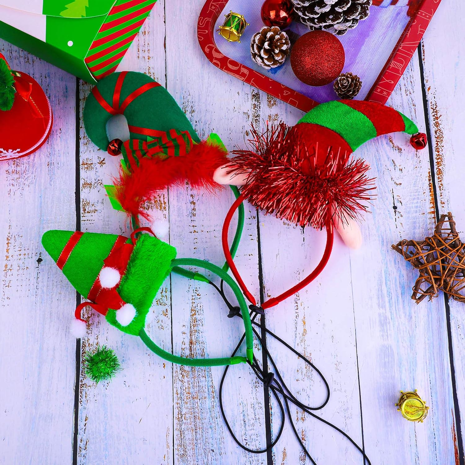 Aneco 3 Pack Christmas Puppy Dog Elf Headband Christmas Pet Elf Costume Hair Hoop Pet Hat for Dog Puppy Cat image number 1