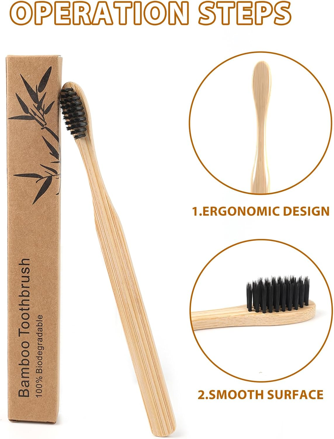 12 Pcs Bamboo Toothbrush, Bamboo Charcoal Tooth Brush Eco Friendly with Soft Bristles Wood Tooth Brushes Biodegradable Recyclable, Oral Care Set for Home Travel Camping image number 4