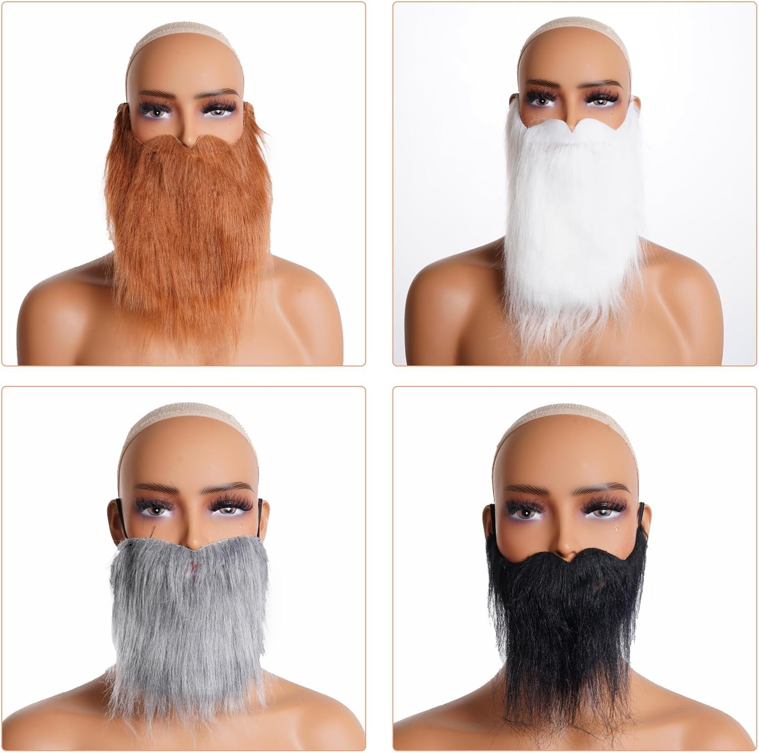 4 Pcs Fake Beard for Costumes, Fake Mustache Wizard Beard for Cosplay, Costume Beards for Adults and Kids (Black Brown Gray White image number 1