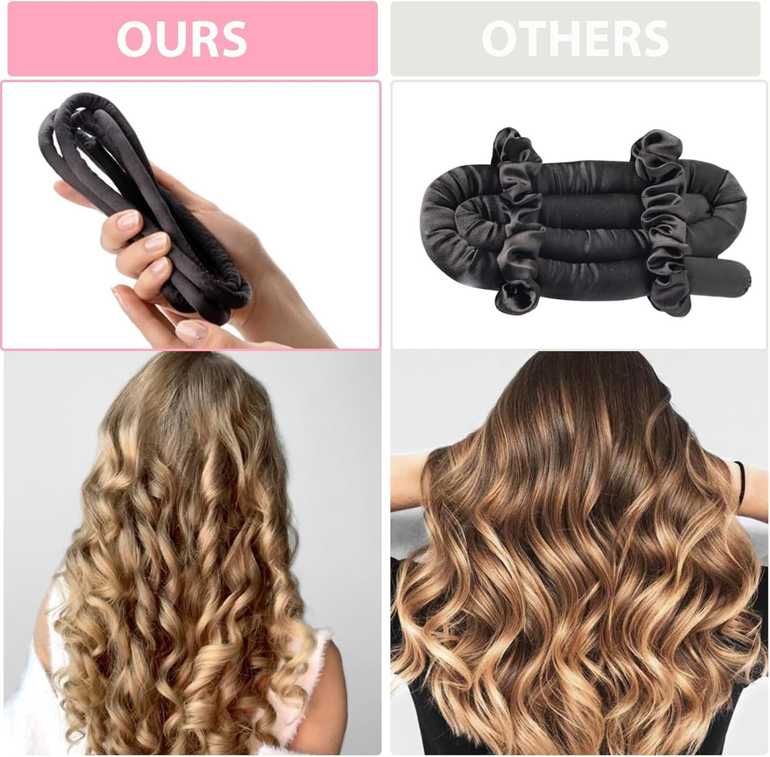 HARY Heat Free Curling Band + 2 Hair Loops + 1 Clip - Heated Satin Curling Headband for Volume & Waves | Heatless Curls for Long & Short Hair | Sleep Comfort (Black)