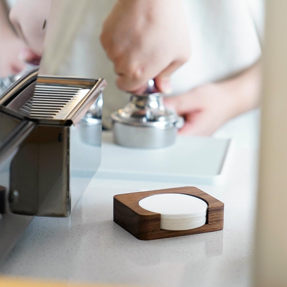 Watchget Espresso Paper Filter Holder Coffee Filter Storage Container Coffee Filter Dispenser Compatible with 51Mm/53Mm/55Mm/58Mm round Disposable Puck Screen Paper Filters, Wood image number 5