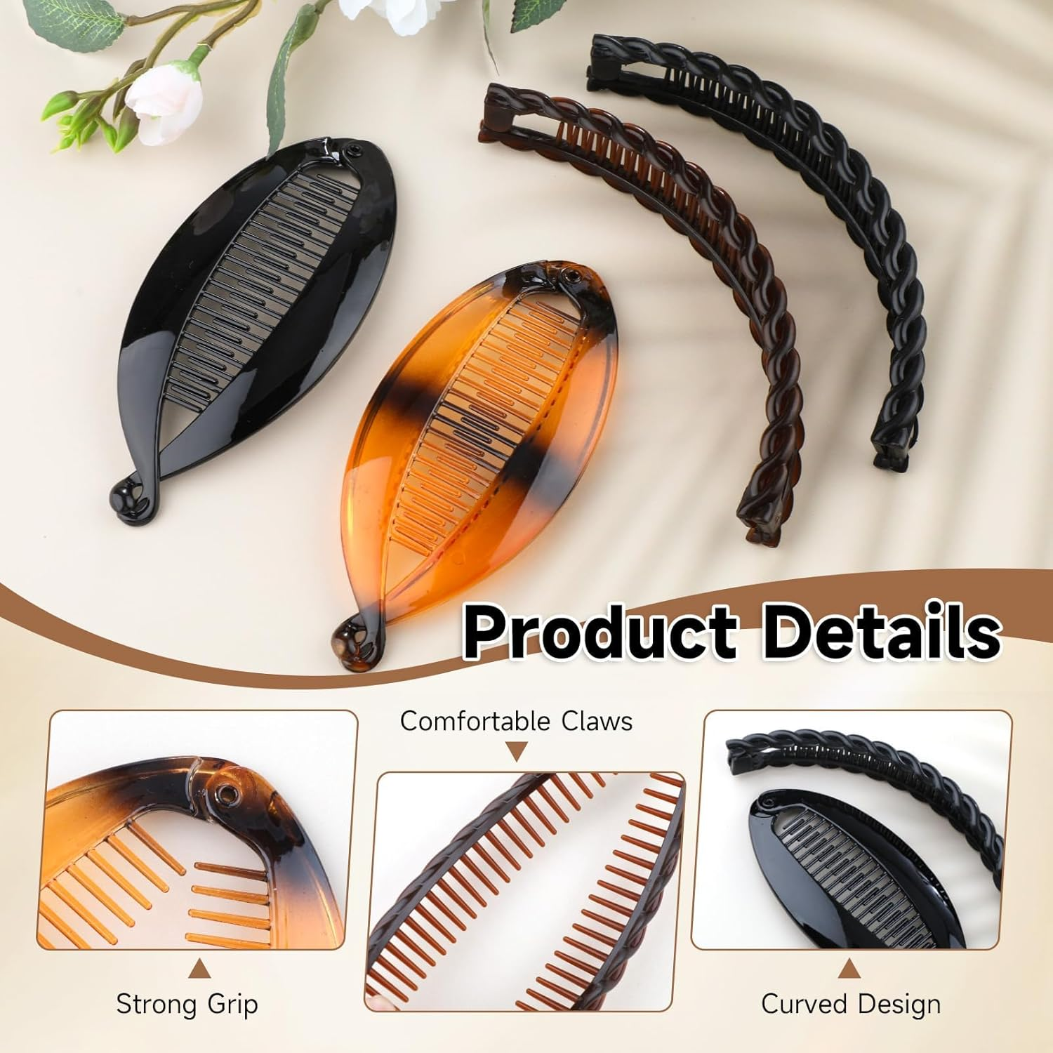 Banana Hair Claws in Black and Brown - Decorative Hair Accessories Clips for Long Hair (Brown and Black) image number 5