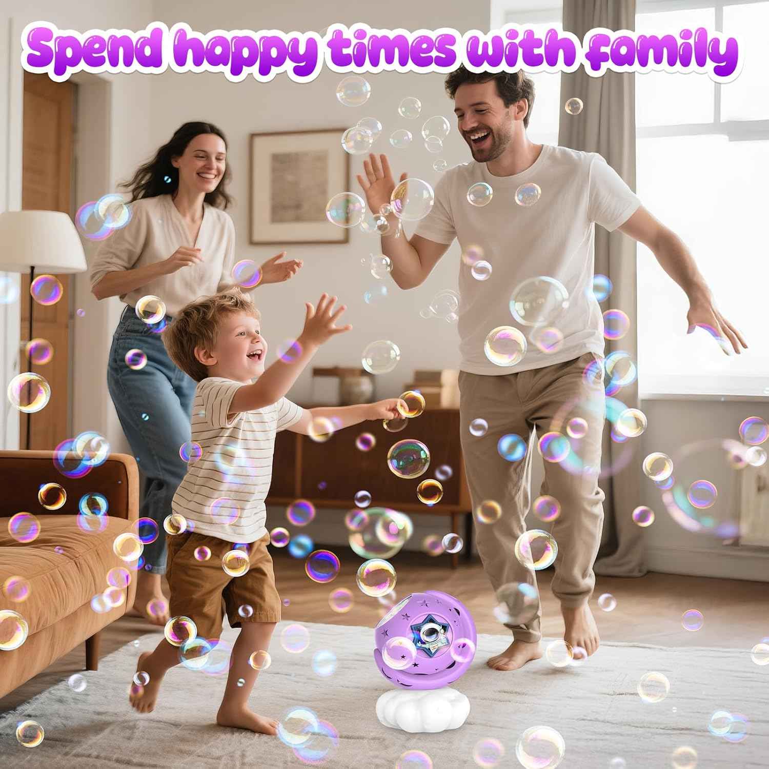 Zynexis Rechargeable Bubble Machine, Bubble Maker for Kids with Colorful LED Light, Make Large Bubbles, 600Ml Capacity - Outdoor Party Birthday Halloween Toys Gifts for Toddlers Ages 3+ Boys Girls image number 2