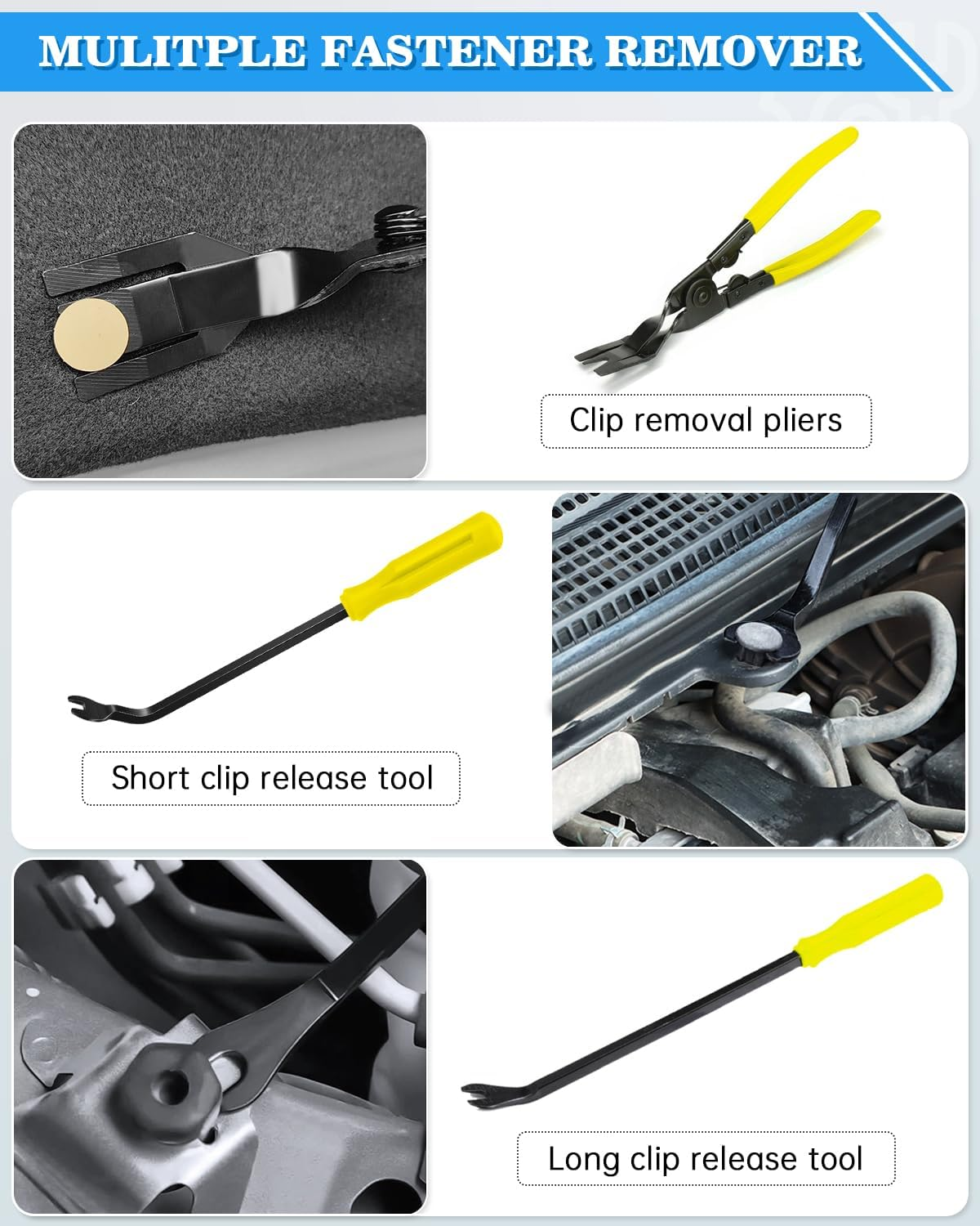 Poraxy 19Pcs Trim Removal Tool,Car Panel Door Audio Trim Removal Tool Kit, Auto Clip Pliers Fastener Remover Pry Tool Set with Storage Bag image number 4