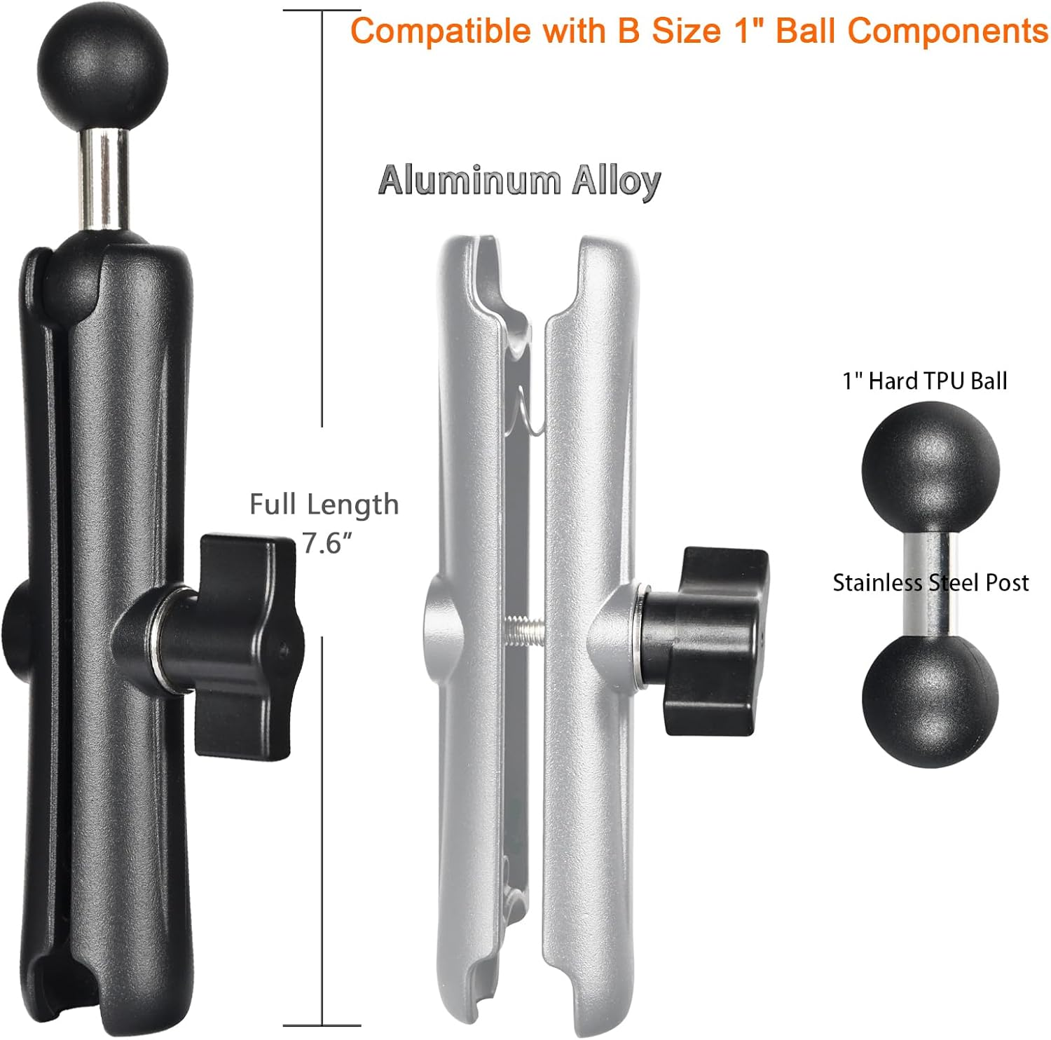 1" Double Socket Arm with Dual Ball Adapter, Aluminum Alloy Extension Arm for RAM B Size, Fits Motorcycle Phone Mount, Tablet Holder, GPS, Fish Finder, Boat,Car,Utv image number 2