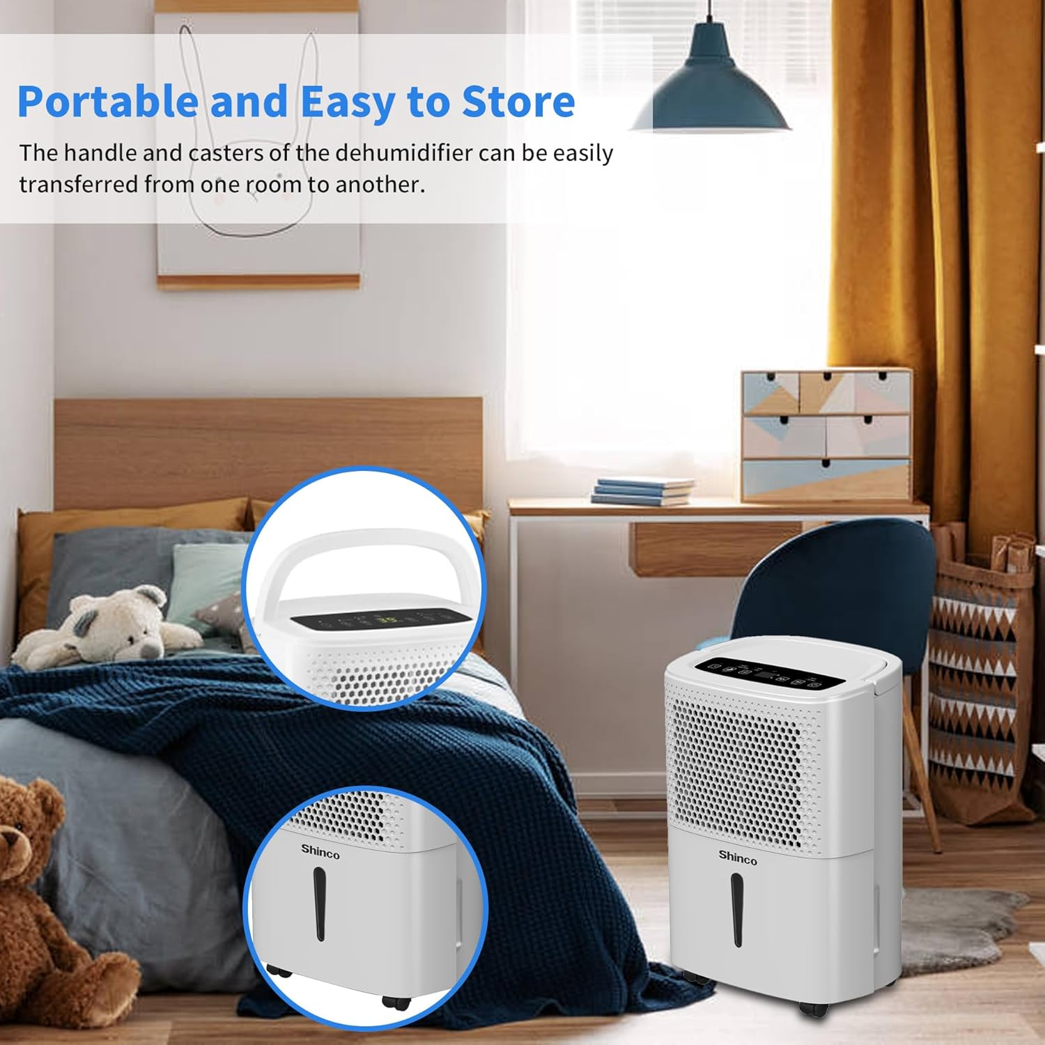 Dehumidifier,Shinco 12L Dehumidifier for Home,Portable Dehumidifier Moisture Absorber,Suitable for 20㎡ Living Room,Bathroom,Basement,Garage,Bedroom,1.8L Water Tank and Continuous Drainage image number 3