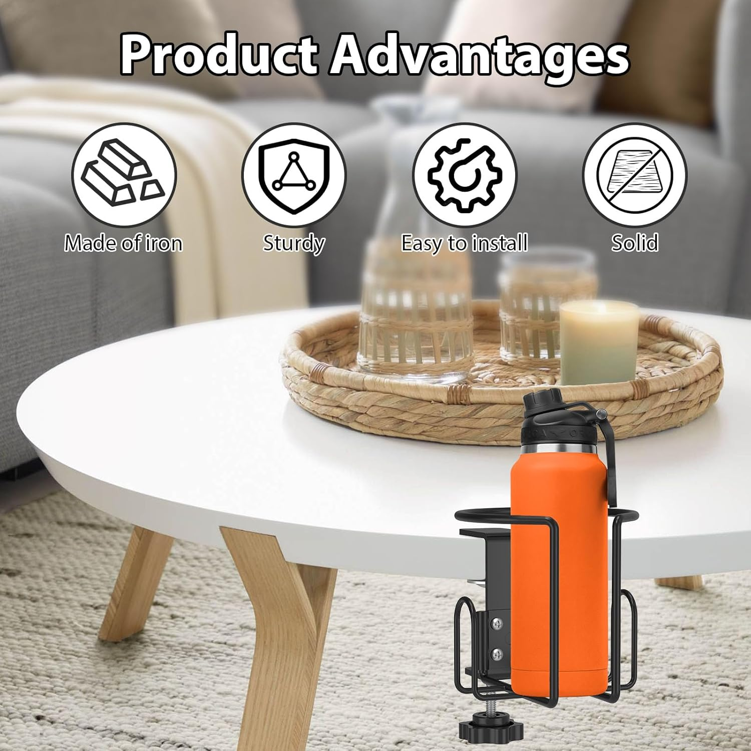 Desk Cup Holder, Clamp on Cup Holder with Adjustable Side Opening Metal Iron Versatile Easy to Install Clip on for Home Office Dormitory Use image number 1