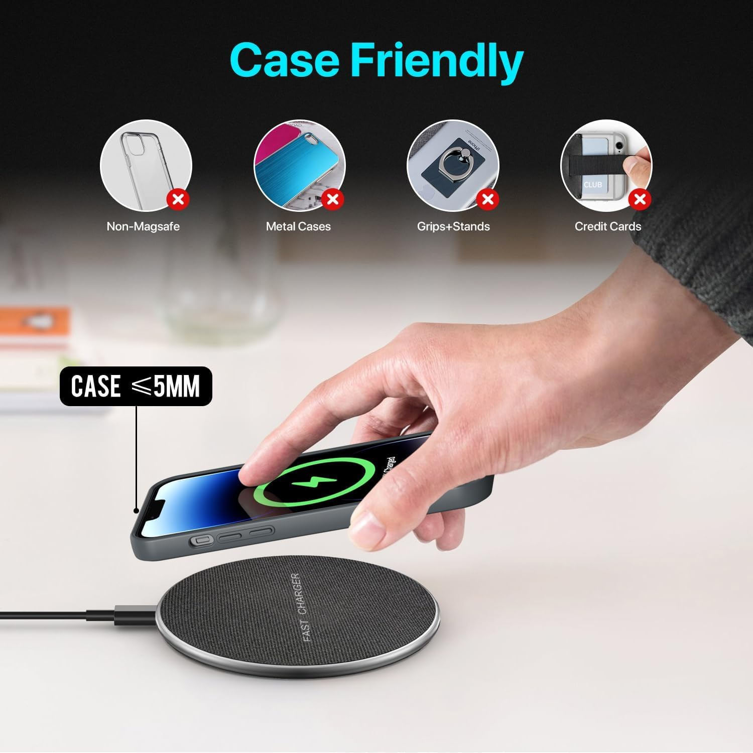 Wireless Charging Pad 20W, Fast Wireless Charger Wireless Phone Charger Compatible with Iphone 12/13/14/15/16, Inductive Charging Station Compatible with Samsung Galaxy S24/S23/S22/S21/Google Pixel image number 5