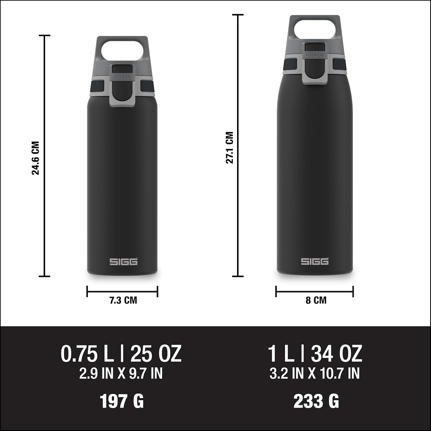 SIGG - Stainless Steel Water Bottle - Shield ONE Black - Suitable for Carbonated Beverages - Leakproof - Lightweight - BPA Free - Black - 0.75 L image number 1