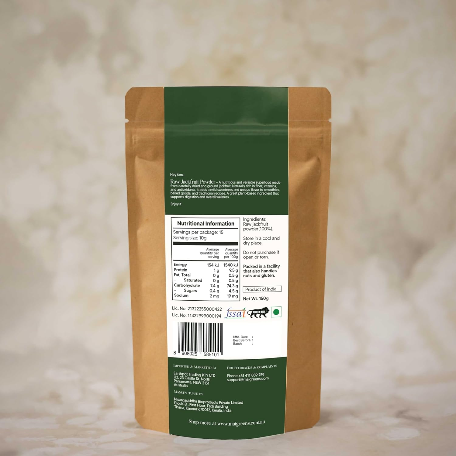 Maigreens Raw Jackfruit Powder 150G &ndash; Low GI, Diabetic-Friendly Flour | Rich in Fibre, Natural & Vegan | Ideal for Cooking, Baking & Smoothies image number 1