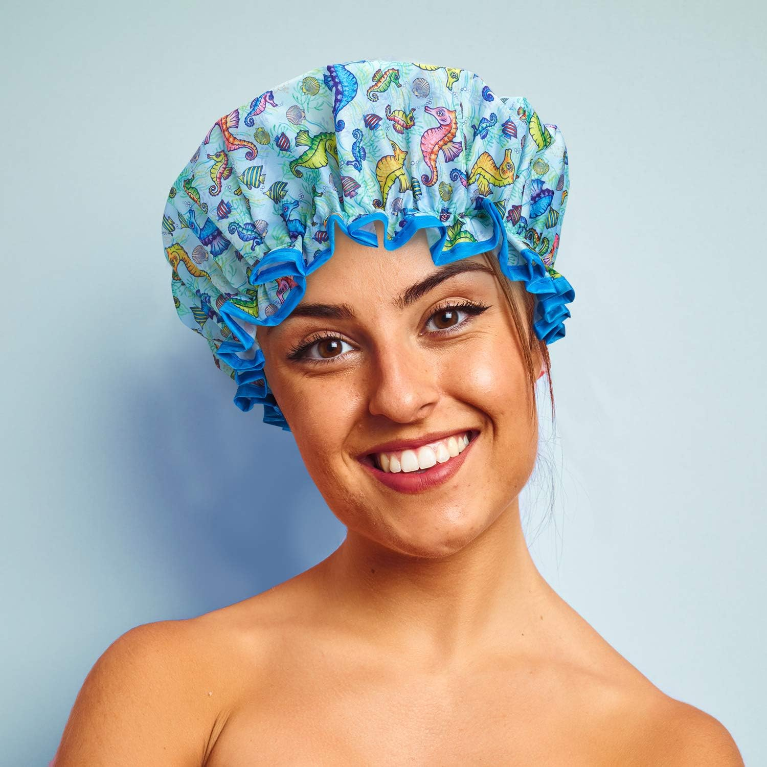 Bodylife Shower Cap Reusable Bath Cap Double Layered Waterproof Seahorse 27Cm image number 3