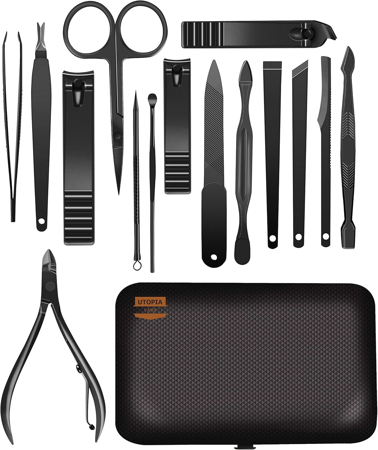 15-Piece Manicure Set for Women Men Nail Clippers Stainless Steel Manicure Kit - Portable Travel Grooming Kit - Facial, Cuticle and Nail Care - by Utopia Care - Purple image number 4