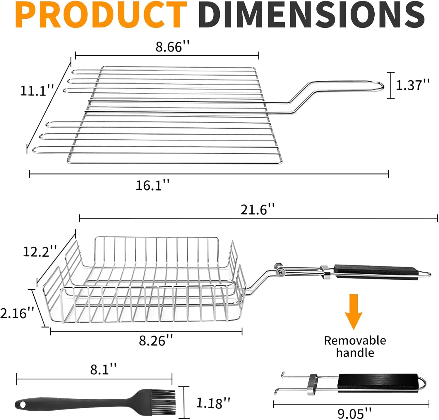 Fish & Vegetable Grill Basket,Portable Stainless Steel BBQ Grill Basket,Folding Outdoor Camping BBQ Rack for Fish, Shrimp, Vegetables, Barbeque Griller Cooking Accessories (Adjustable Black) image number 2
