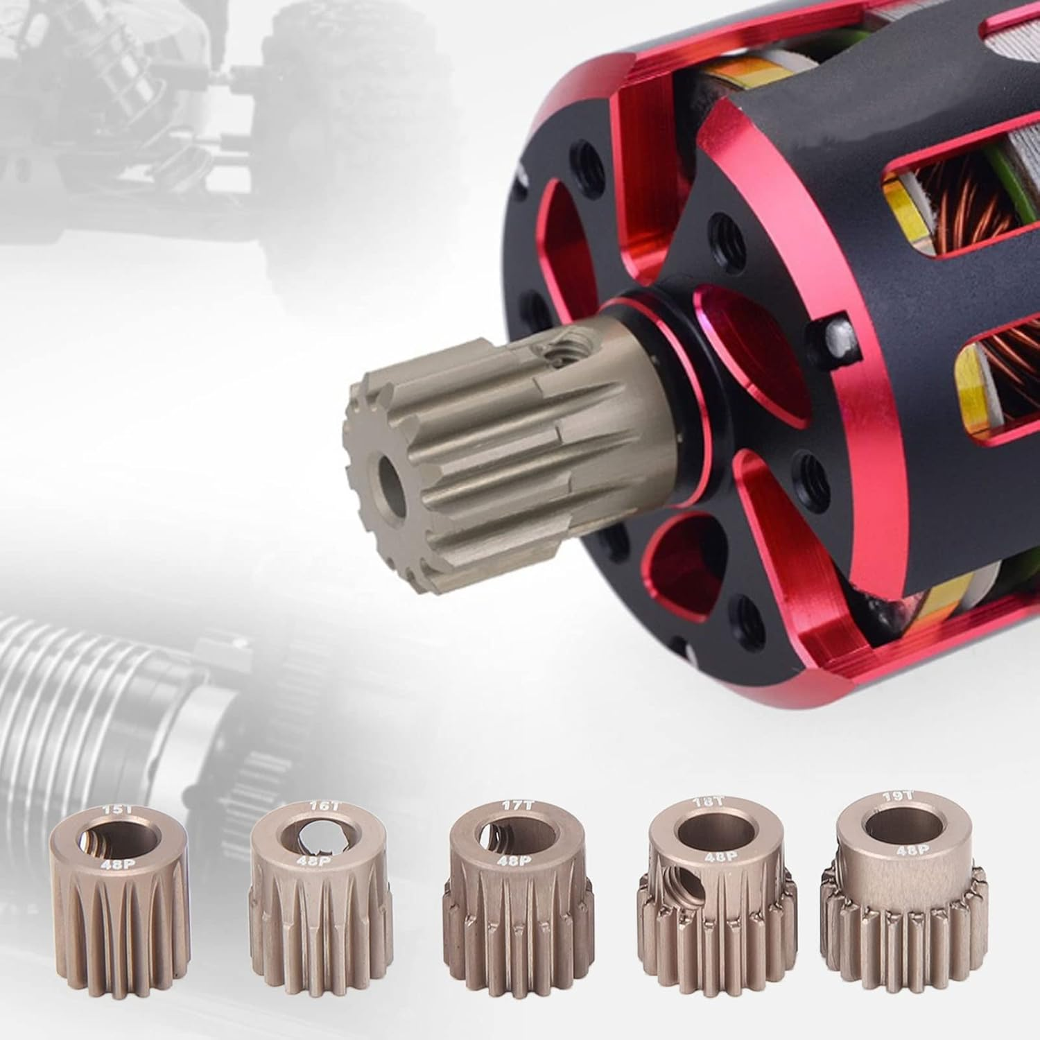 48P Pinion Gear, 7075 Aluminium Alloy 1/10 RC Pinion Gear 15T 16T 17T 18T 19T Pinion Motor Gear Fit for 5Mm Shaft, Stable Operation 48DP Motor Pinion Gear with L Shaped Wrench image number 4