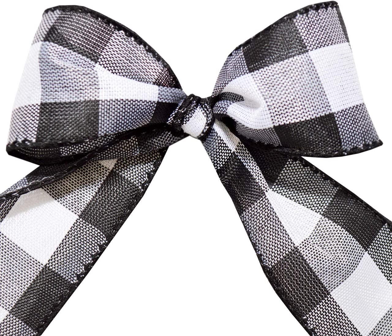 Morex Ribbon 7398.60/50-613 Cambridge 2.5" X 50 YD Wired Ribbon, Black and White, Buffalo Check Plaid Ribbon for Gift Wrapping, Christmas Decorations Indoor Home Decor, Craft Supplies & Materials image number 2