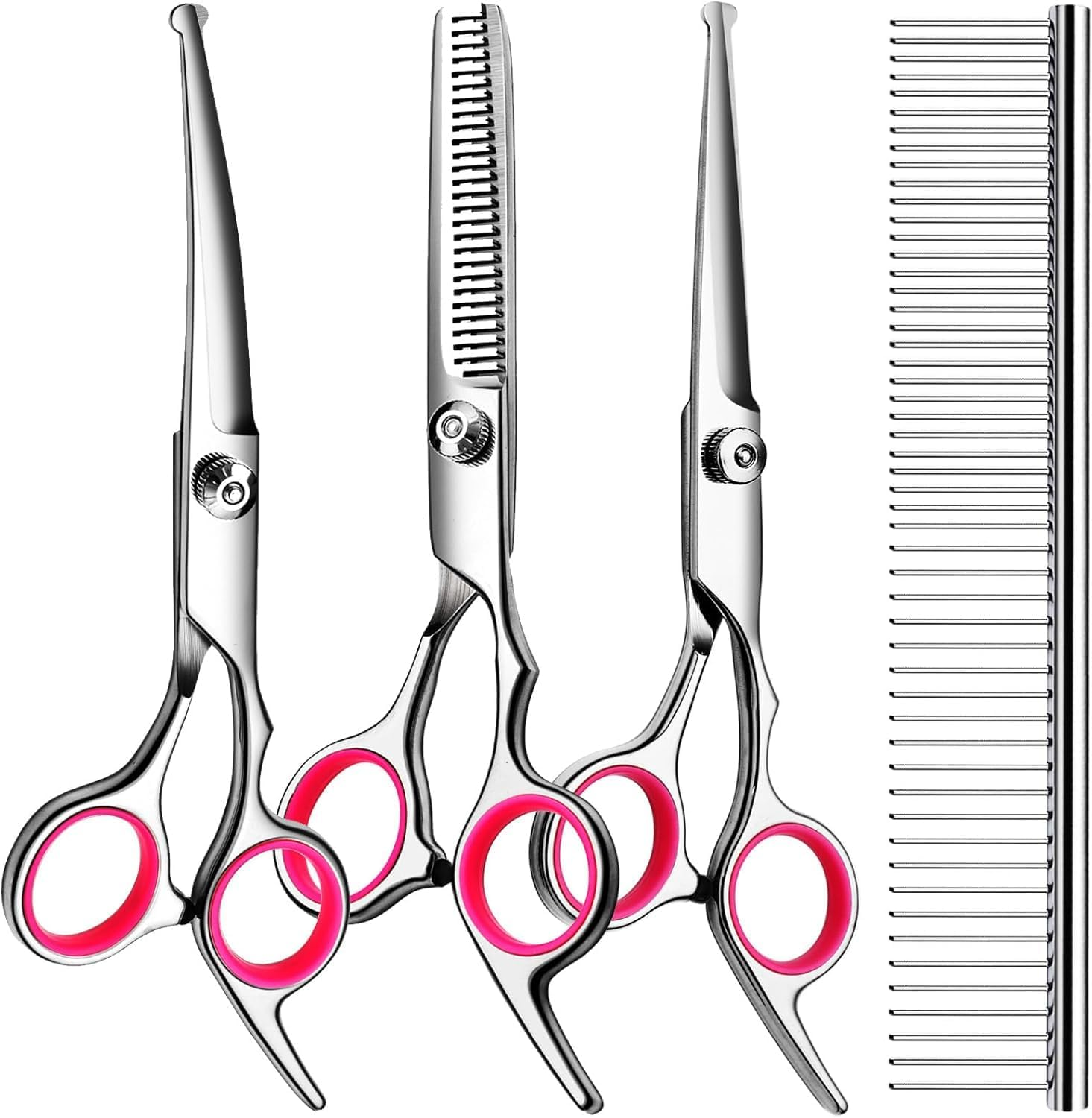 4 PCS Professional Dog Grooming Scissors Kit with Safety round Tips, Coated Pet Grooming Shears for Dog Cat (Pink, 17CM) image number 4
