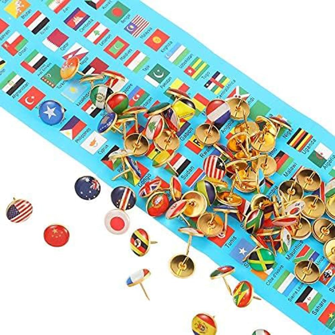 200Pcs National Flags Pins Thumbtacks, Creative Country Flag Map Push Pins with Storage Box, Decorative Drawing Pins Travel Map Thumb Tacks for Bulletin Board Pinboard Office School image number 6