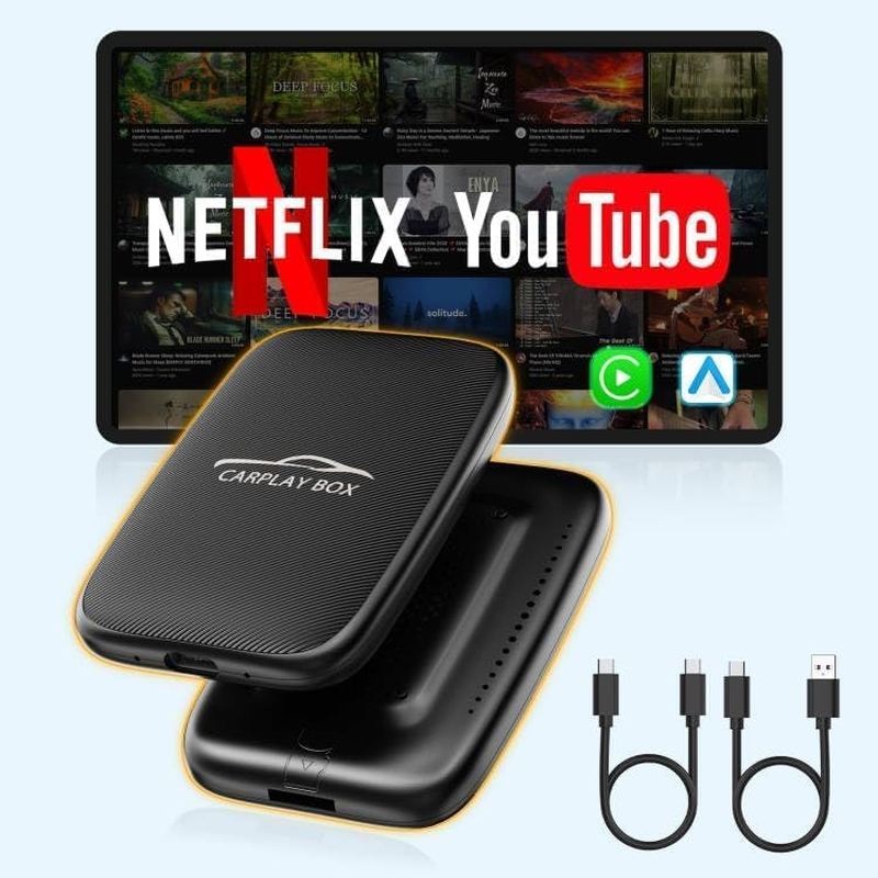 Wireless Carplay Adapter and Android Auto Wireless Support Netflix/Youtube/Tf Card,Carplay Wireless Adapter with USBA-C and USBC-C Cables for Iphone Android image number 1