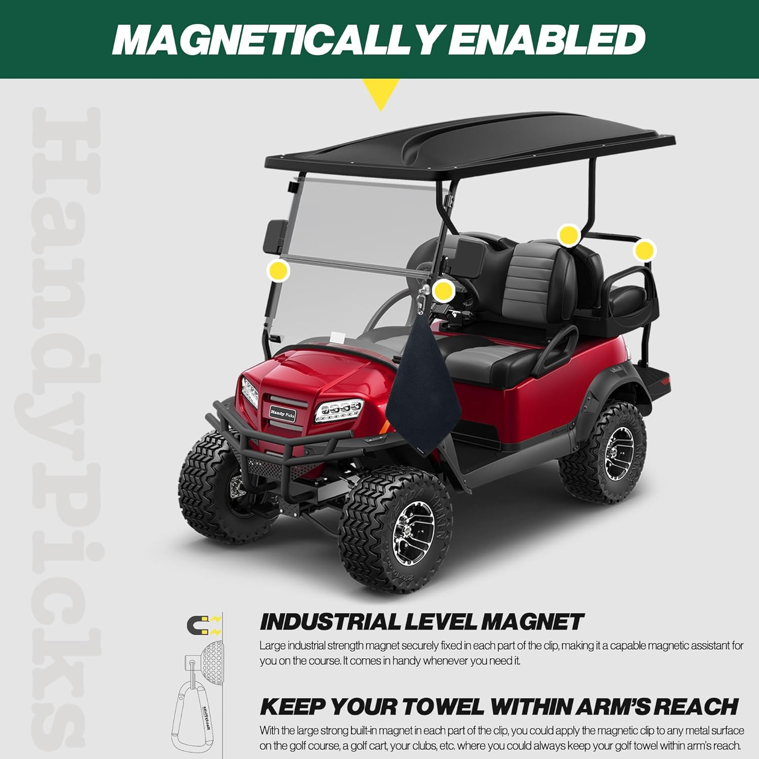 Handy Picks Magnetic Clip for Golf Towels, Original Mini Golf Ball Design, Industrial Neodymium Magnet for Strong Hold to Cart or Clubs, Essential Golf Accessory Golfer (Silver, Pack of 2) image number 5