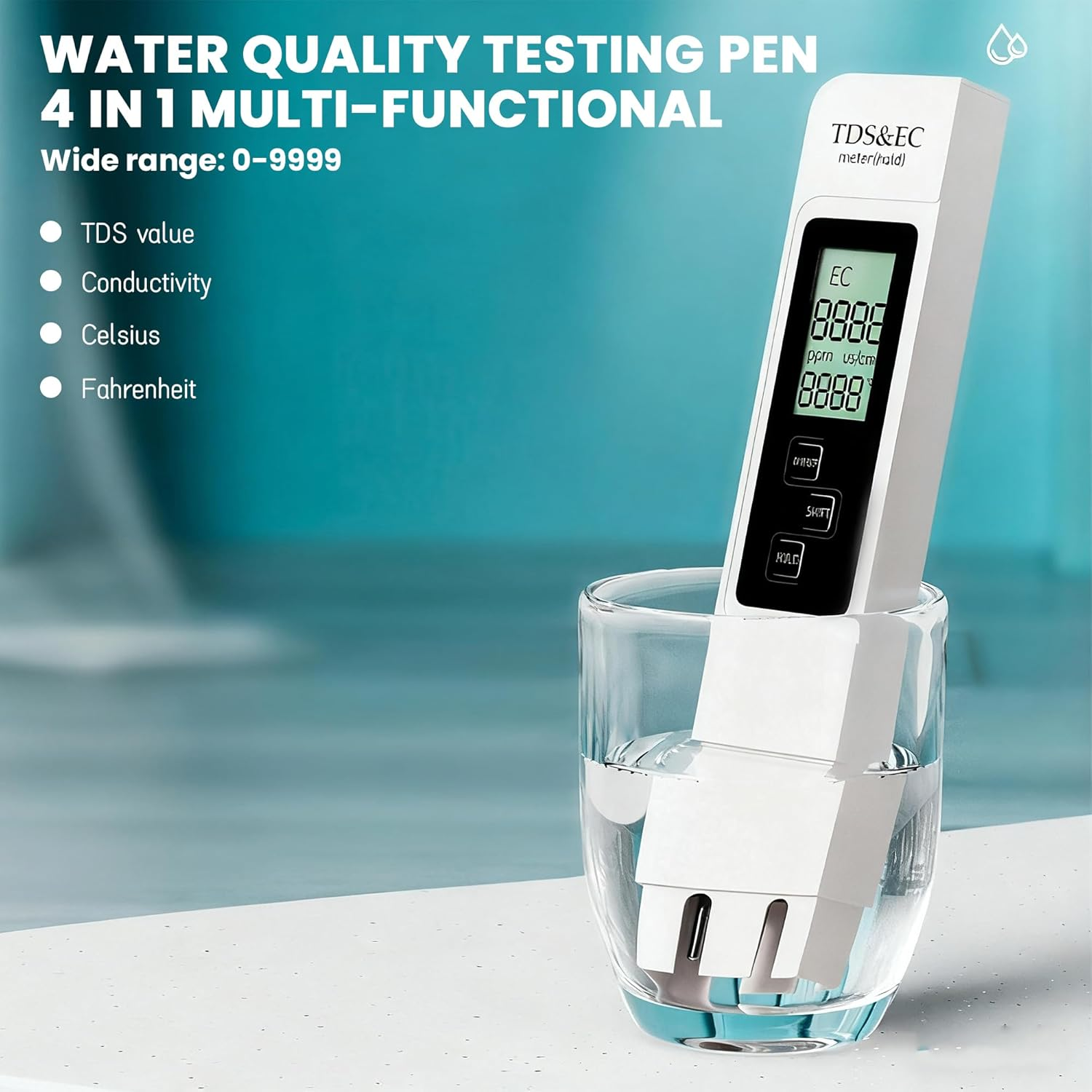 Water Testing Kits for Drinking Water- 4 in 1 TDS Meter TDS EC & Temperature(&deg;C,&deg;F) Meter,Accurate & Reliable Digital Tap, Well, Swimming Pool,Hydroponics, Aquarium, RO/DI System image number 5