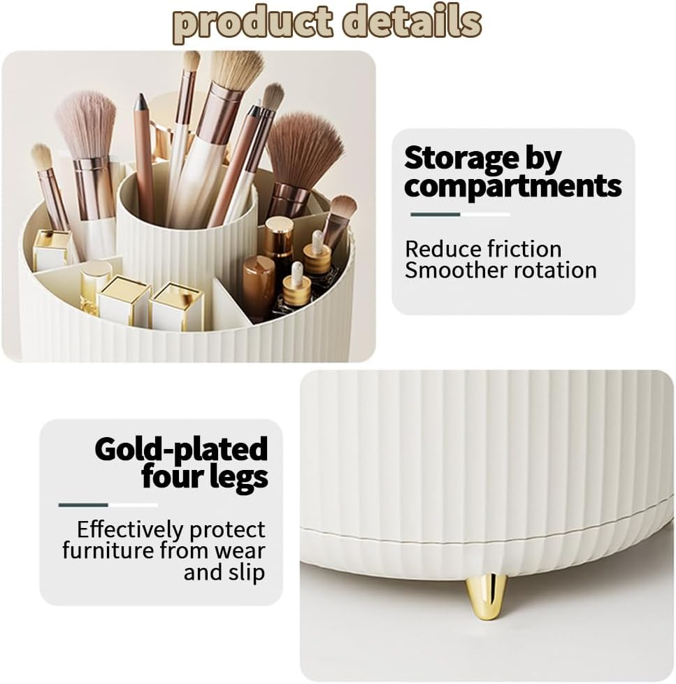 TOMVAES Large Capacity Makeup Brush Holder,360&deg; Rotating Makeup Organizer,5 Slot Makeup Brushes Cup,For Vanity Decor,Bathroom Countertops,Desk Storage Container,Cosmetic Display Cases image number 2