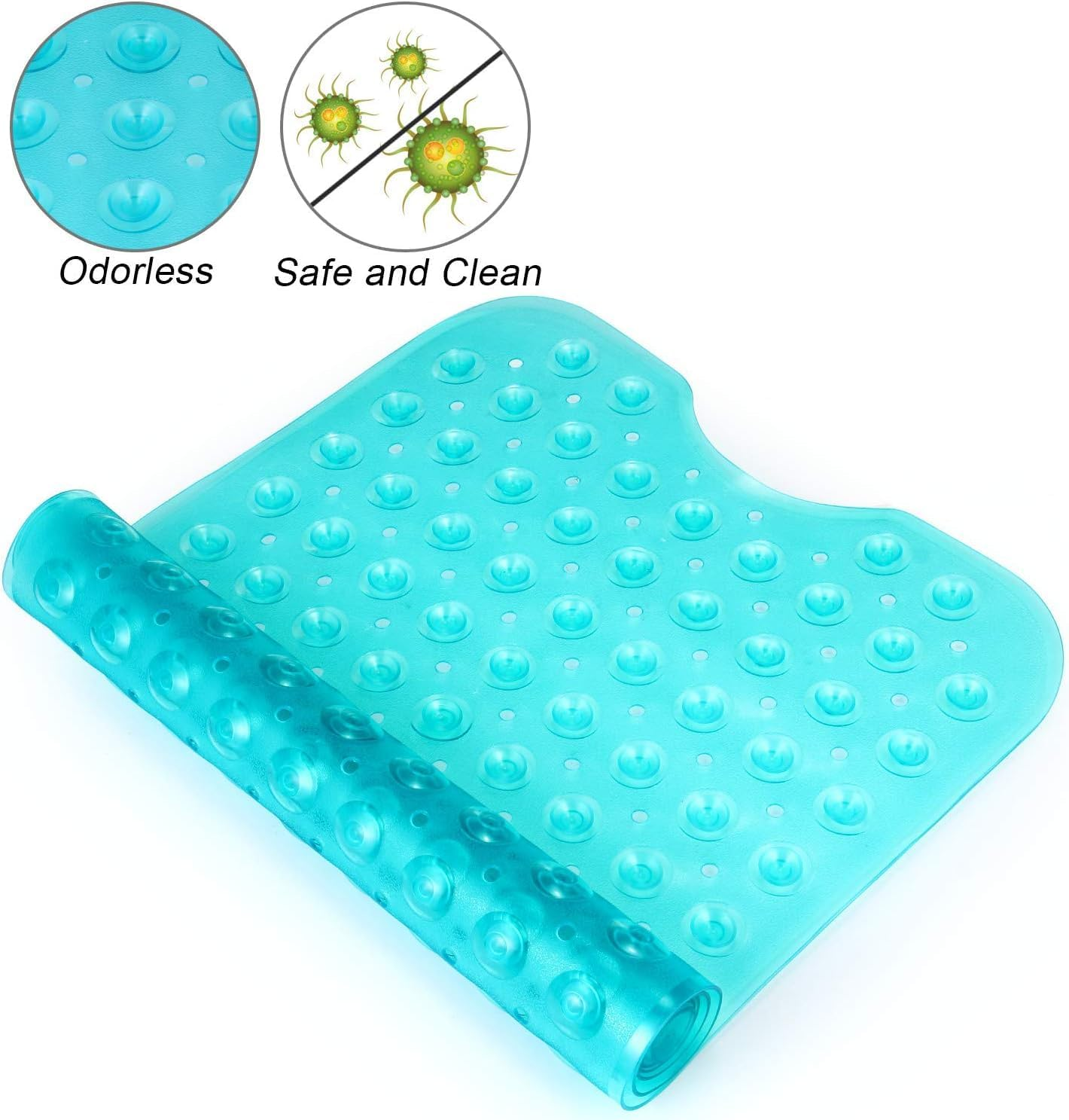 Mumoo Bear Bath Tub Mat, 40 X 16 Inches Non-Slip Shower Mats with Suction Cups and Drain Holes, Bathtub Mats Shower Stall Mats Machine Washable, Clear Green