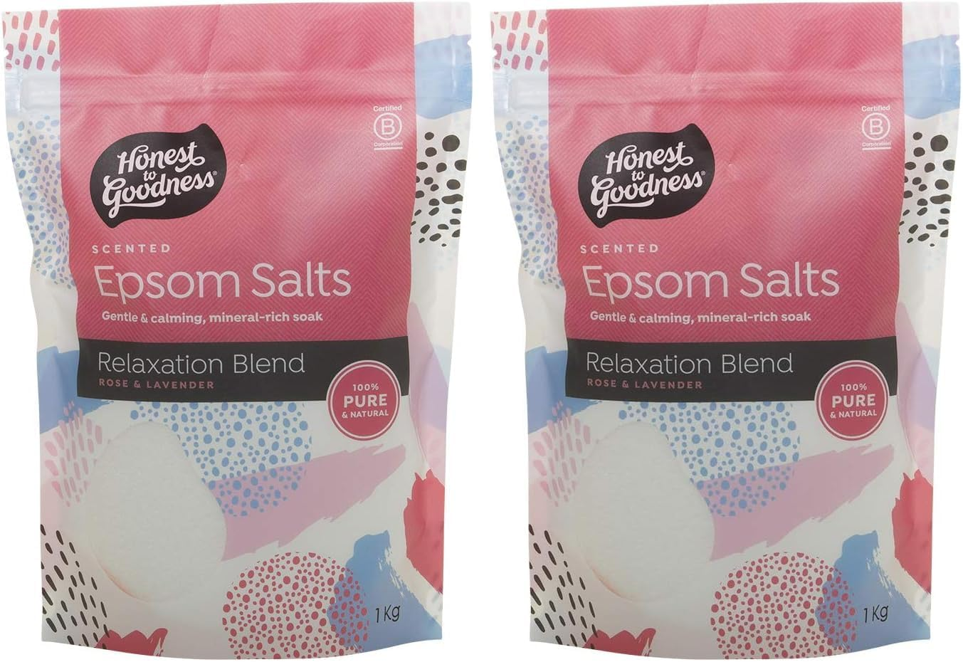 Honest to Goodness Epsom Salt - Relaxation Blend 1KG, 1Kg - Luxurious Blend of Aromatic Essential Oils, Relax with the Delicate Scent of Rose and Lavender. (Pack of 2) image number 2