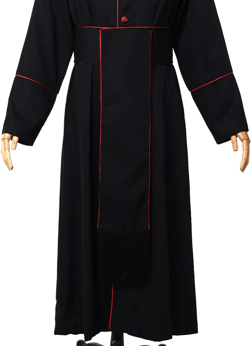 BLESSUME Priest Soutane Roman Cassock Costume Minister Choir Cassock with Cincture Band Belt image number 4