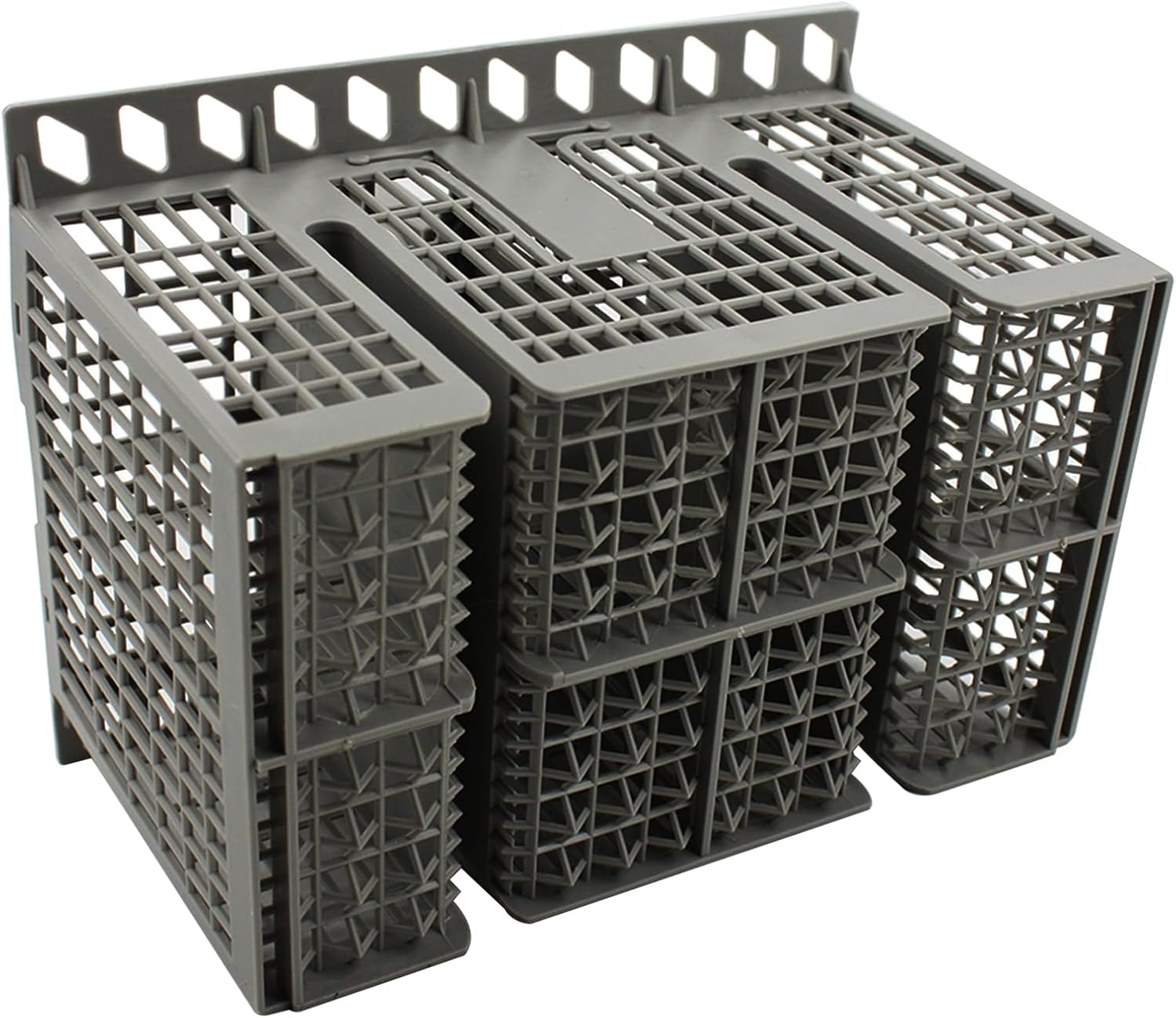Veldtek Dishwasher Cutlery Basket with 8 Compartments and Handle, Dishwasher Silverware Utensil Basket Cutlery Rack Replacement, Grey (8-Slot)