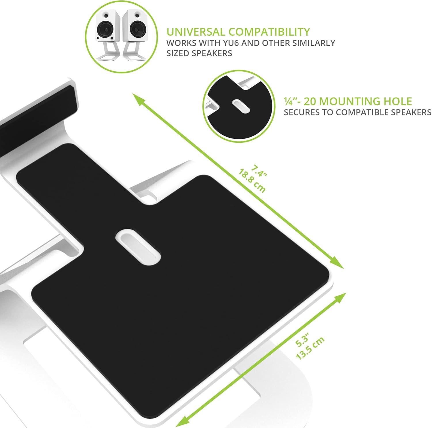 Kanto SE6W Elevated Desktop Speaker Stands for Large Bookshelf Speakers & Full-Size 5&rdquo;-7&rdquo; Studio Monitors | 6.9&rdquo; Tall | Supports 22 Lb | Damping 2.5 Mm Silicone Padding | &frac14;&rdquo;-20 Mounting | White | Pair - Black image number 6