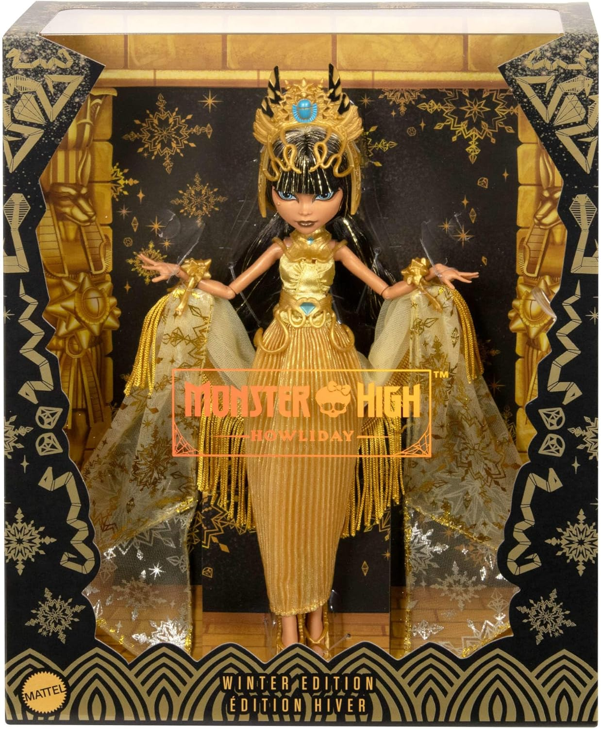 Monster High Howliday Doll, Winter Edition Cleo De Nile Collectible in Golden Gown with Gleaming Accessories and Shimmery Fringe Shawl image number 4