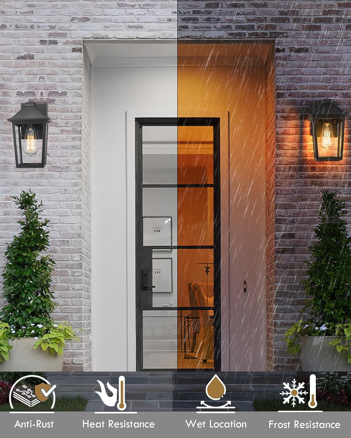 EMLIVIAR Outdoor Wall Sconce, 11" Exterior Wall Lantern Porch Light with Seeded Glass Shade, Waterproof for Doorway, Hallway, Garage, Matte Black Finish，Aux36B-S BK image number 1