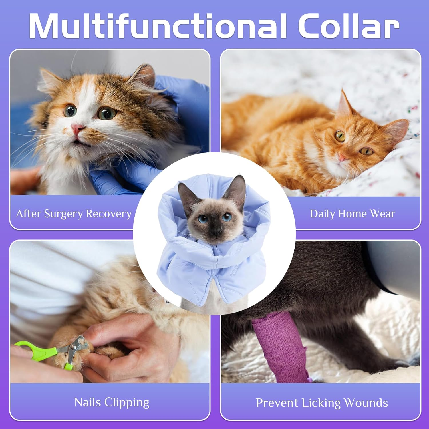 Lelepet Cat Recovery Collar, Soft Cotton Adjustable Cat Cone, Anti-Lick Cat Neck Cone, after Surgery Protective Collar, Lightweight Elizabethan for Cat Kitten Small Dog, S (Neck Girth 5.5"-9.8")