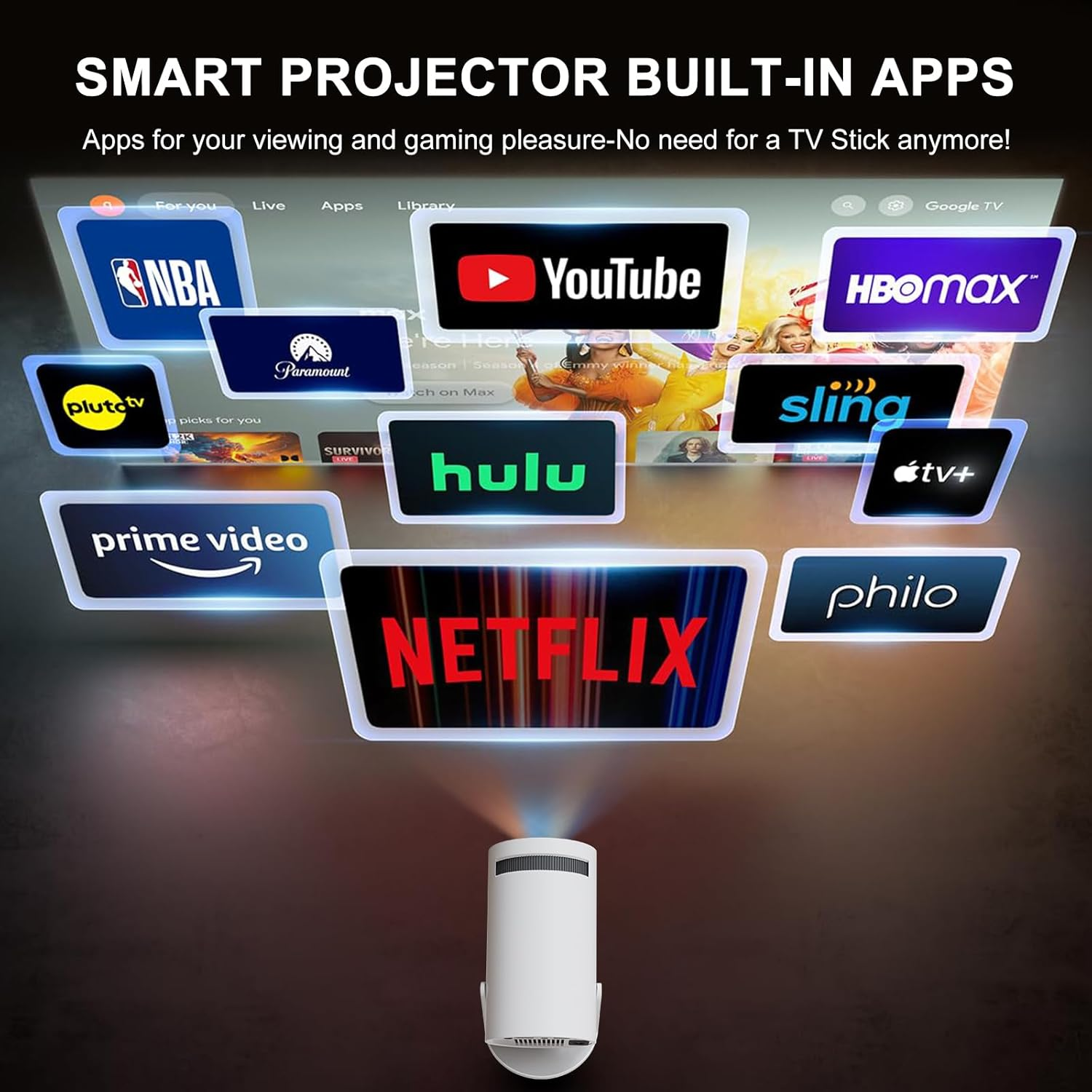 UWECAN Mini Projector Supports 4K 1080P, Smart Projector with Auto Focus and Auto Keystone Correction, Portable Projector with Wifi and Bluetooth, 180&deg; Rotatable Outdoor/Home Movie Projector image number 6