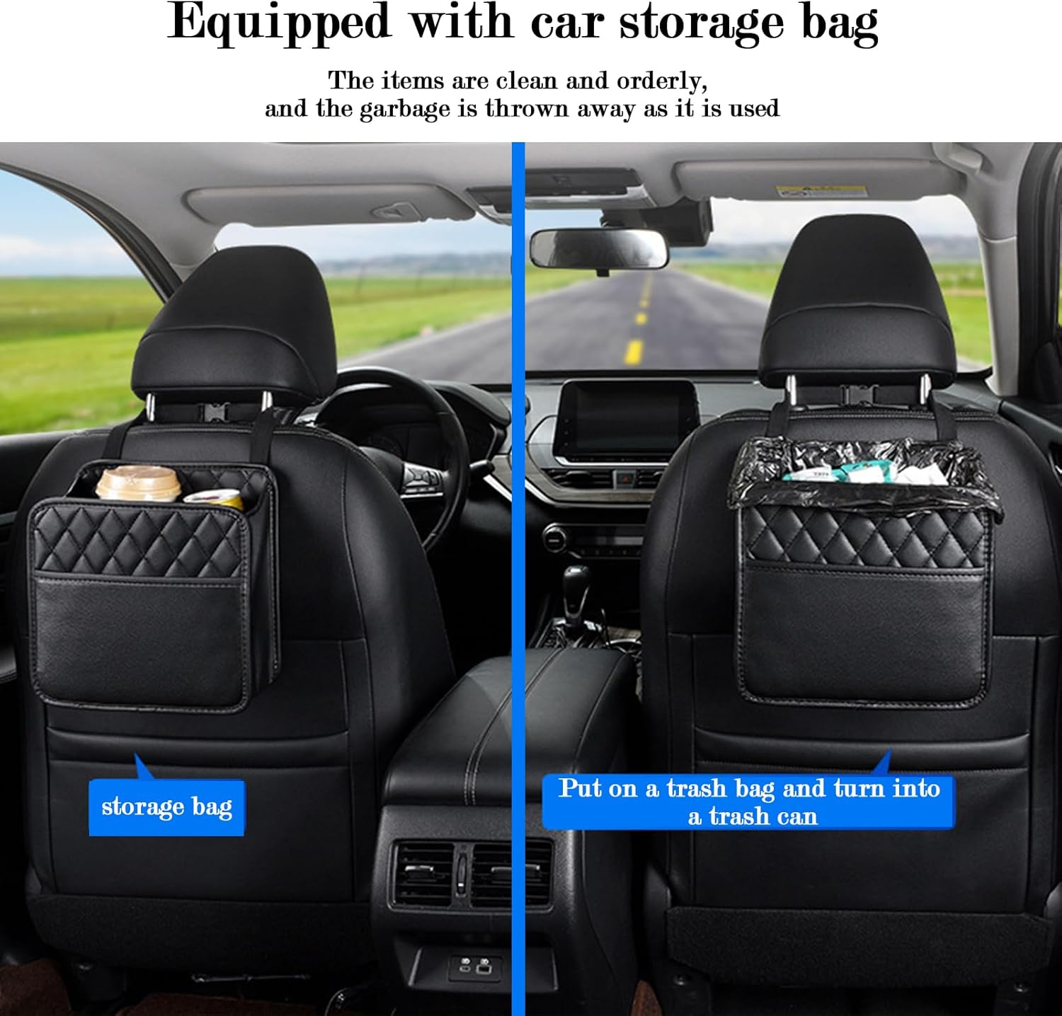2Pcs Car Organizer, Car Seat Storage, Compartmentalized Storage with Cup Holders, Black image number 4