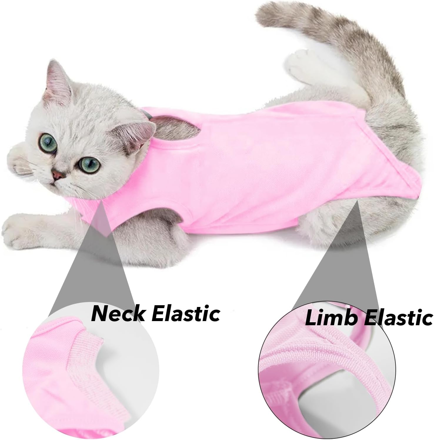 Cat Bodysuit after Surgery Castration Cat - Surgery Recovery Suits for Cats - Skin Disease Recovery Body Cat Clothing - Anti-Leaking for Cat Body - Alternative to E-Collar (Pink, L) image number 1