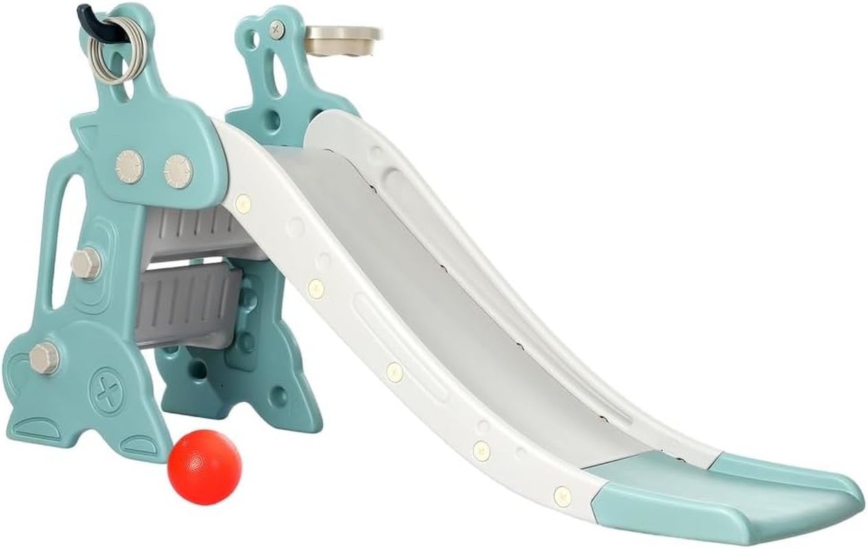 Keezi Kids Slide Swing Set with Basketball Hoop, 3 in 1 Climbing Frame Cubby House Toddler Fold up Cardboard Slides Playground Toy Outdoor Indoor Activity Sports Center Gym, with 4 Rings 140Cm Blue image number 4