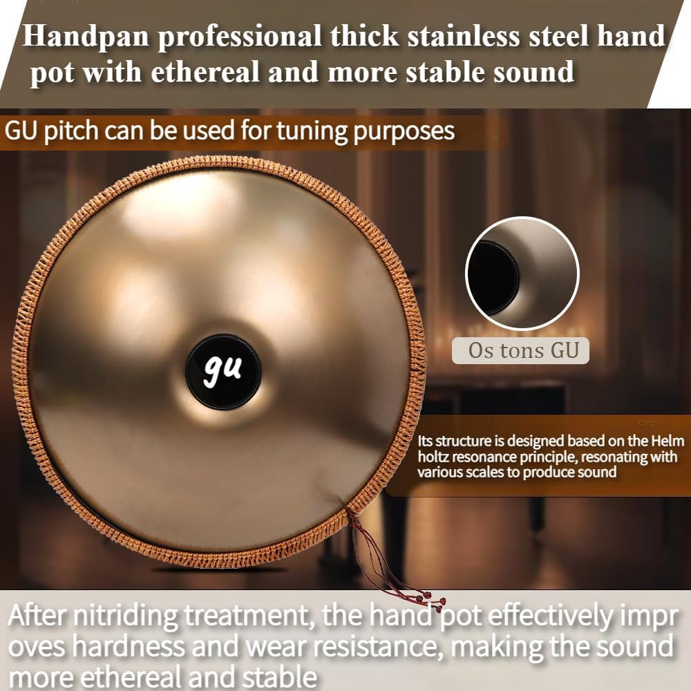 Handpan, 22 Inches Handpan Drum, D Minor 10 Notes Hand Drum, with Soft Handbag, 2 Drumsticks, Holder, Soft Cloth image number 5