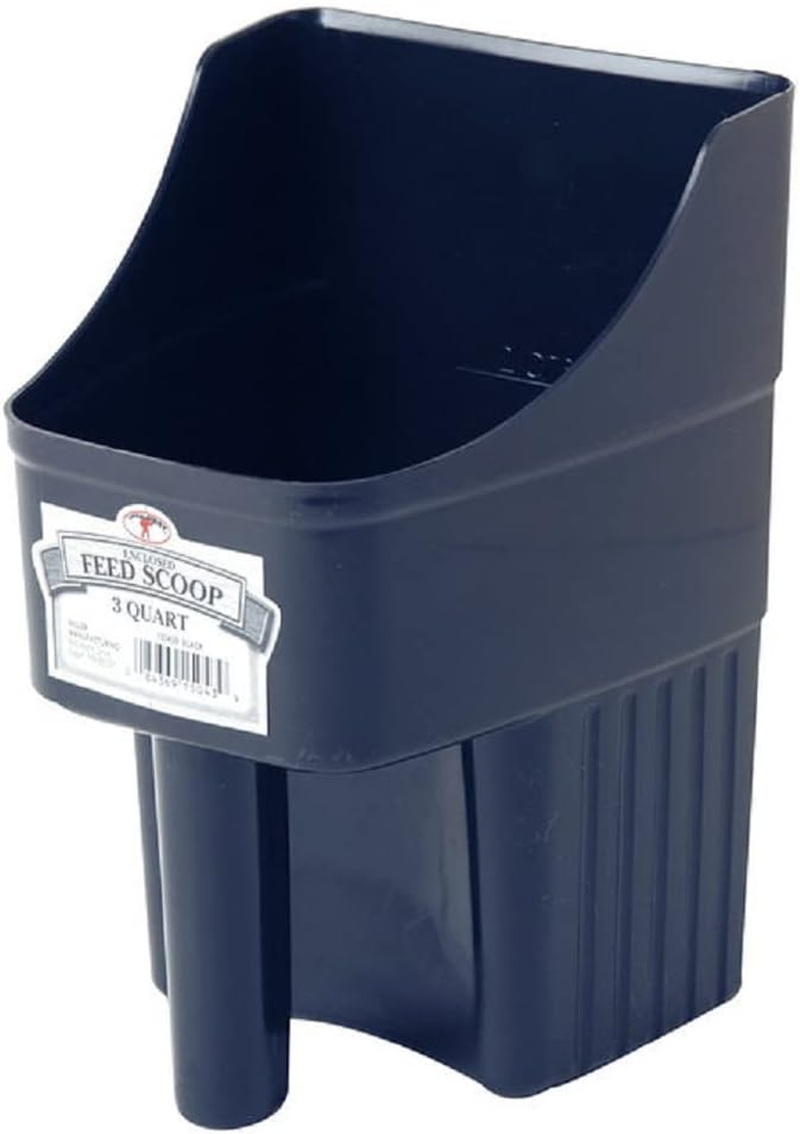 Little Giant&reg; Plastic Enclosed Feed Scoop | Heavy Duty Durable Stackable Horse Feed Scoop with Measure Marks | Livestock Hand Scooper | 3 Quart