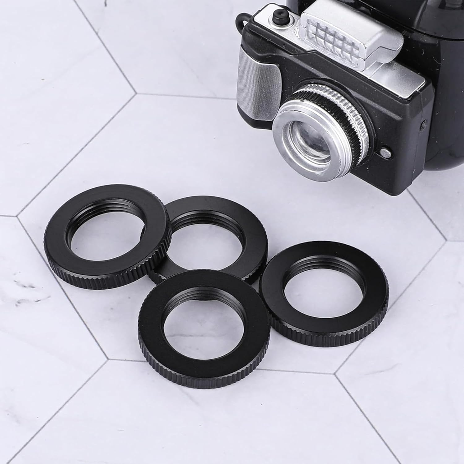 4 Pcs 5/8-27 Double Locking Nut for Microphone Screws,Knurled Lock Microphone Stand Nut,Cold Hot Shoe Adapter Screw,Black Jam Nut for Microphone Photographic Equipment,Dual Lock Nuts