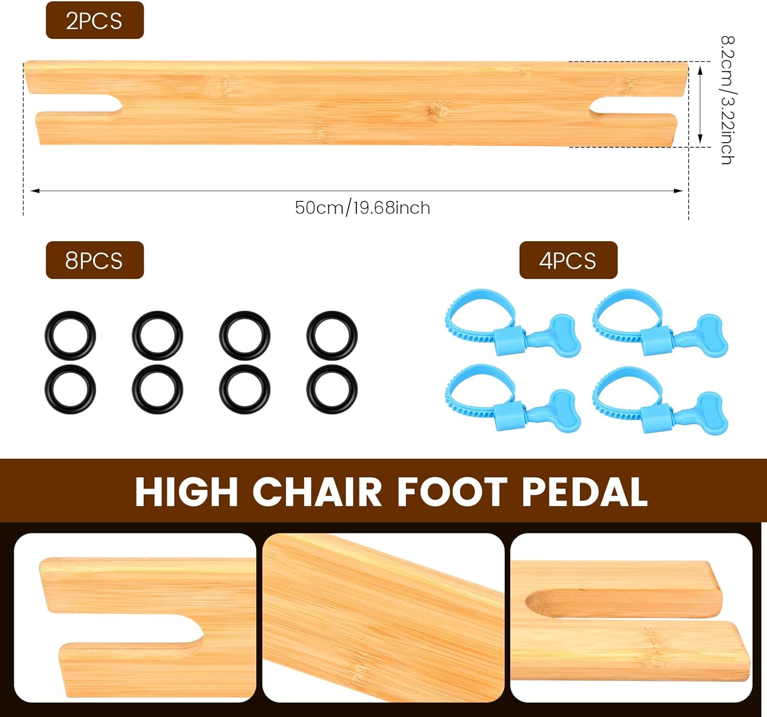 2Pack Baby High Chair Foot Rest Universal Bamboo High Chair Footrest Adjustable Height with Rubber Ring Compatible for Most Highchairs (Color B) - Color B image number 2