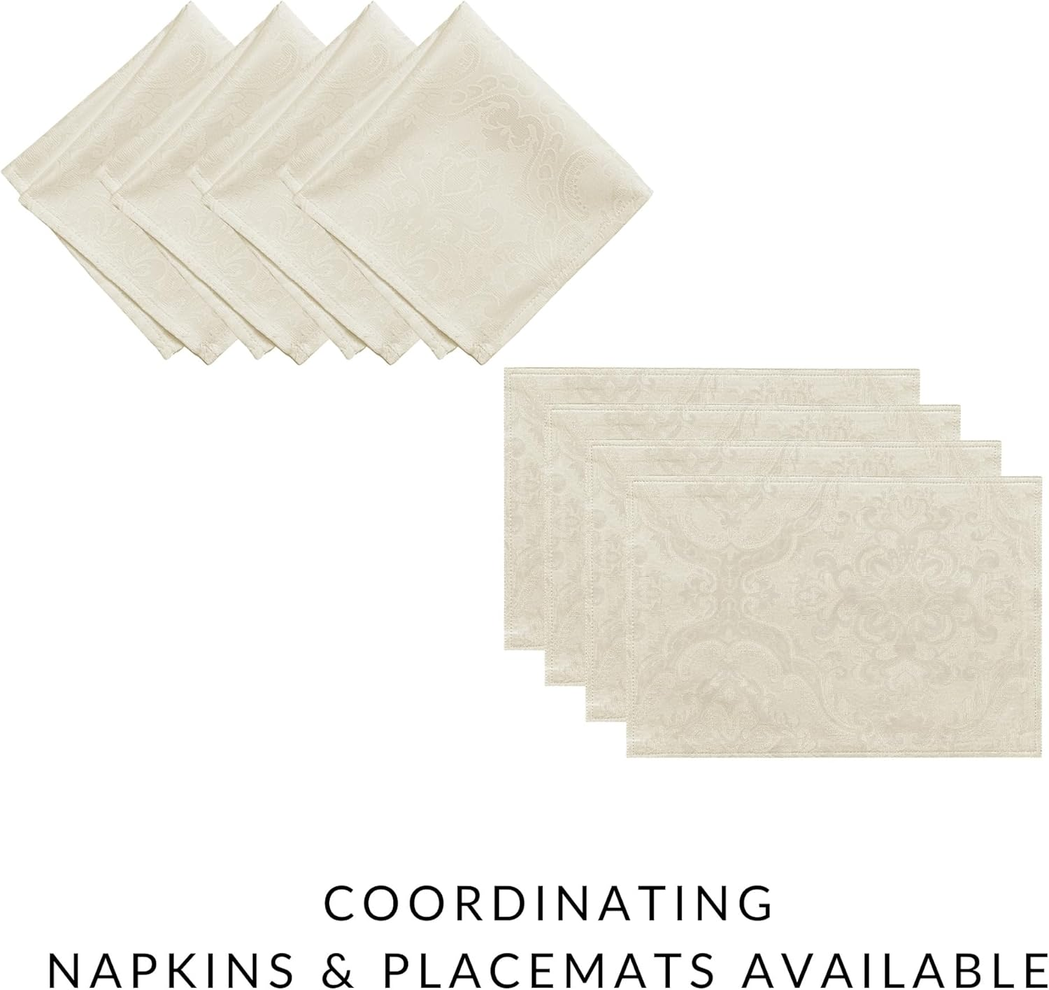 Elrene Home Fashions Caiden Elegance Damask Tablecloth, 60" X 84" Oval, Ivory image number 2