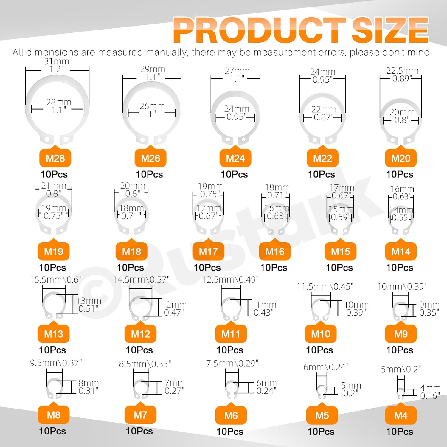 303Pcs 304 Stainless Steel M1.5-M10 E-Clip Circlip Retaining Rings Assortment Kit and M4-M28 C-Clip External Snap Rings Assortment Kit with Tweezers image number 1