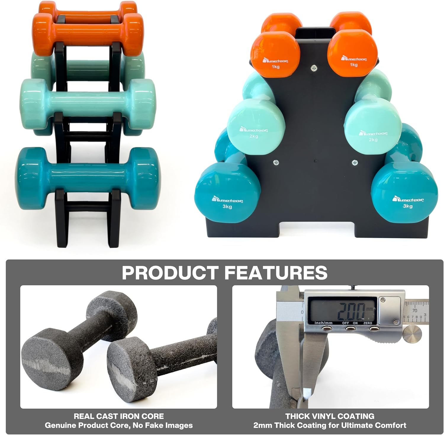 Meteor Dumbbells Anti-Slip Vinyl Dumbbell Soft Touch Gel Grip Hand Weights Home Gym Exercise Small Weight Set