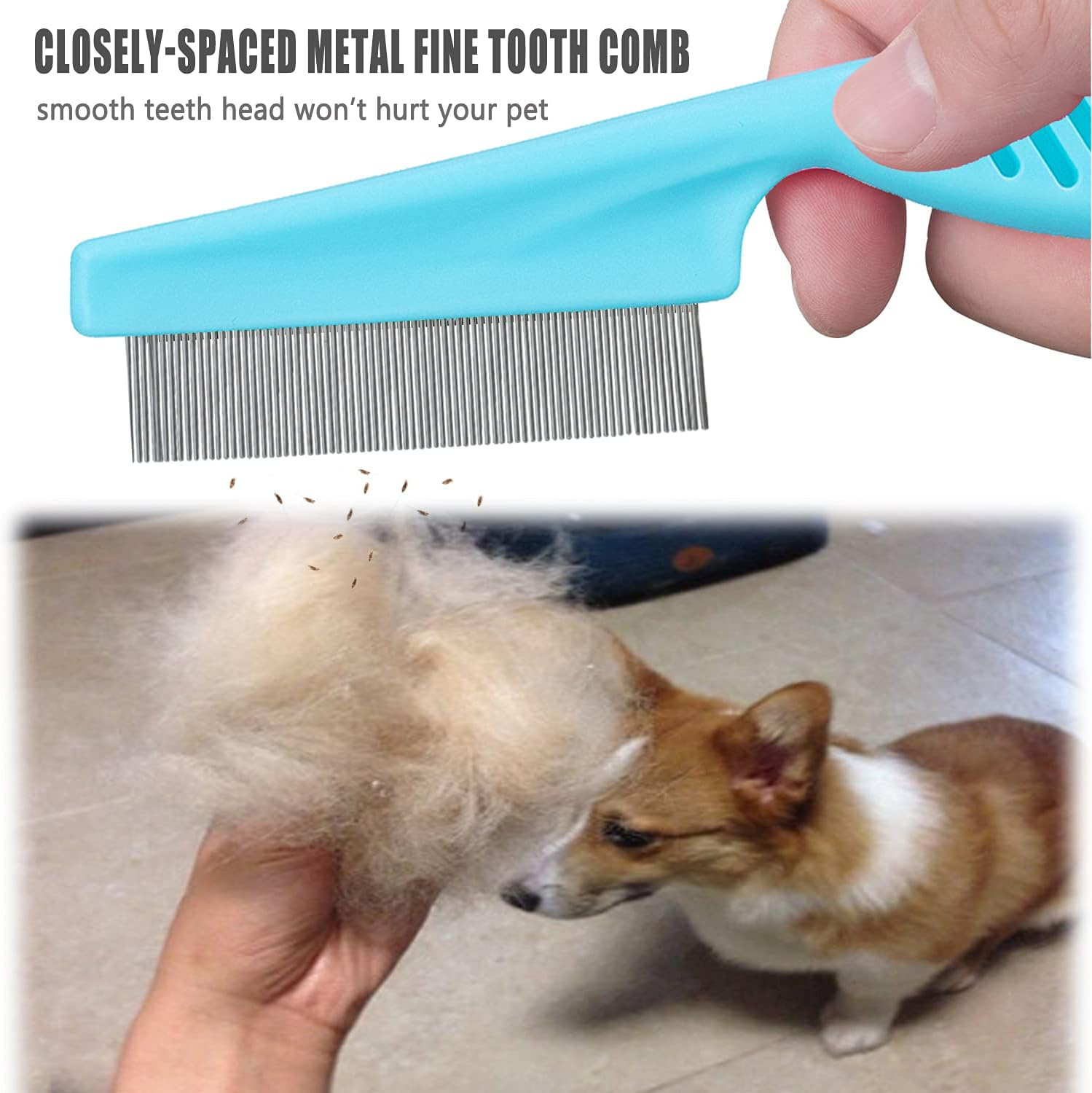 Cat & Dog Grooming Set - Fine Tooth Comb for Removing Dandruff Flakes & Hair (Blue) - Pink image number 4