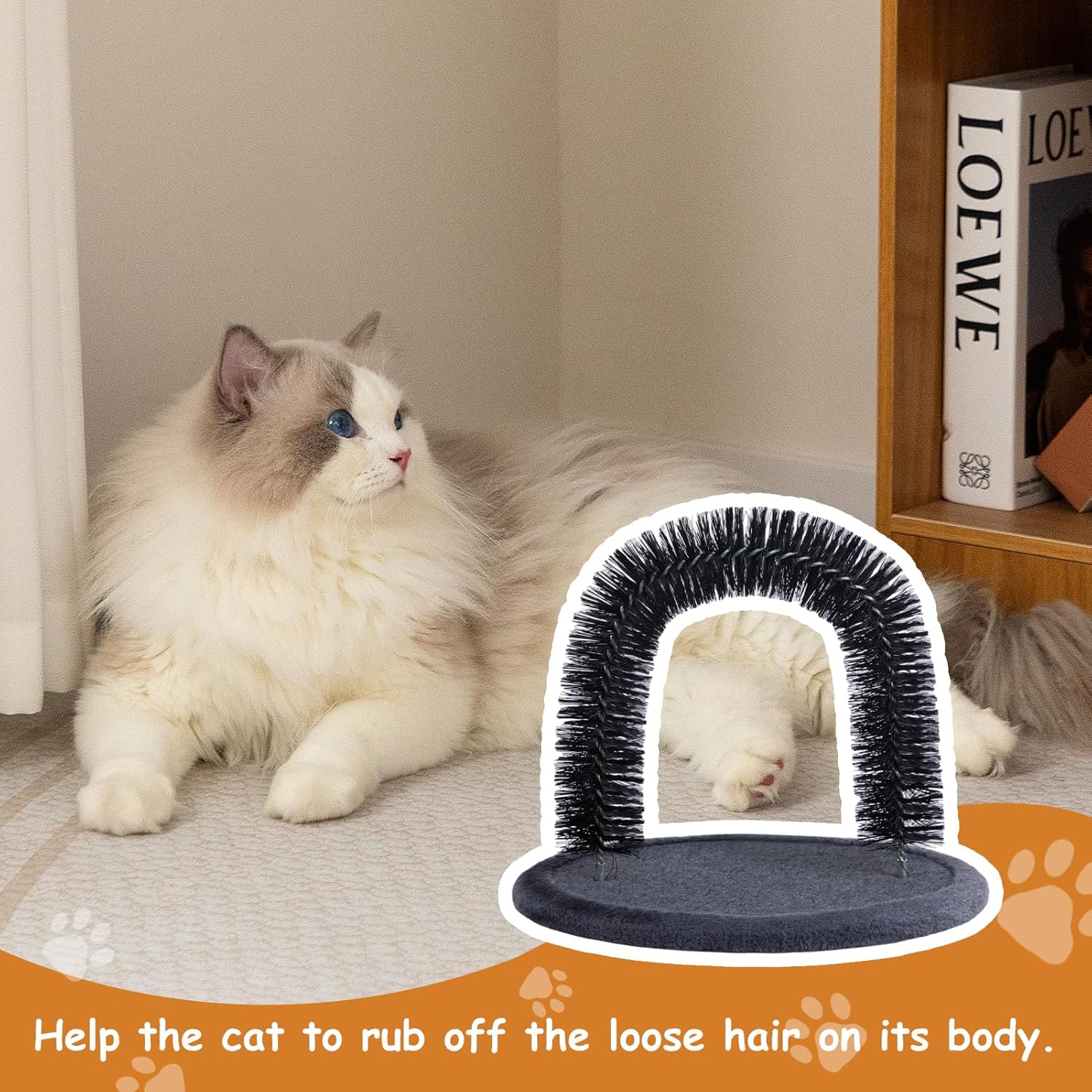 Hollypet Self Grooming Massager and Scratcher Toy - Cat Arch Brush for Back Grooming, Hair Cleaner Pads, Dark Gray - Dark Brown image number 2