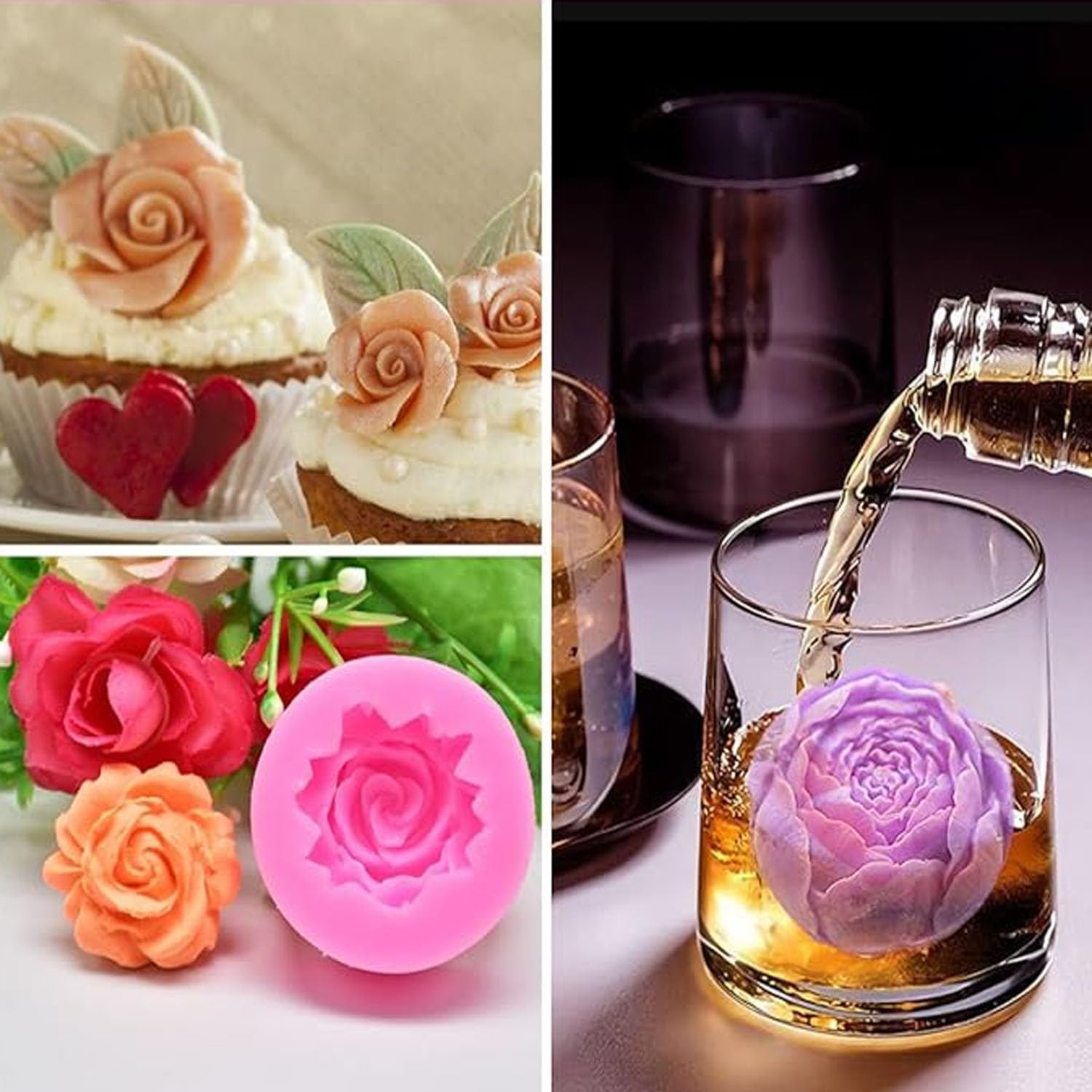 6 Pieces Flower Silicone Soap Mould,Flower Fondant Mould,Rose Candle Mold,Fondant,Candy,Chocolate,Cake, Candle image number 6